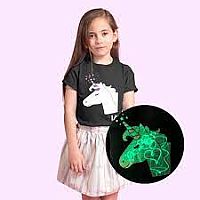 Illuminated Apparel Interactive BLACK Glow in the Dark T-Shirt  7-8 Years Unicorn